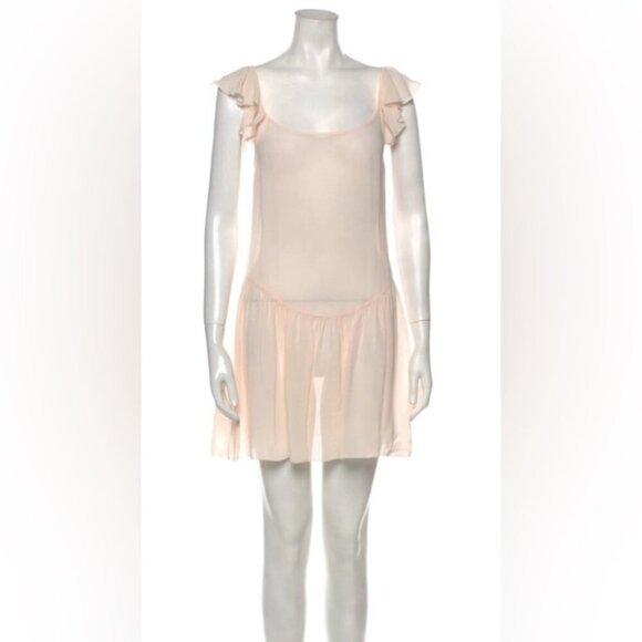 Reformation “Maire” Shift Ruffle Short Sleeve Scoop Neck Cream Mini Dress XS - Picture 4 of 4